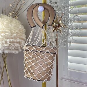 Boho Luxe Faux Leather & Rope Bucket Bag – Sandstone
